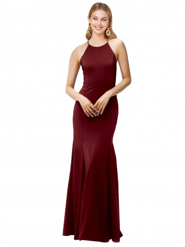 Outlet Sleeveless Stretch Crepe Criss Cross Back Mermaid Burgundy Gold Evening Dress Canada