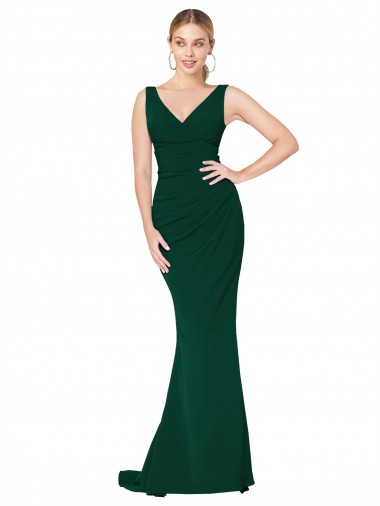 Outlet Sleeveless Stretch Crepe Mermaid Midnight Green Evening Gown Canada