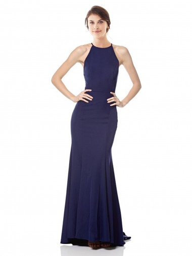 Outlet Sleeveless Crepe Mermaid Navy Blue Evening Dress Canada