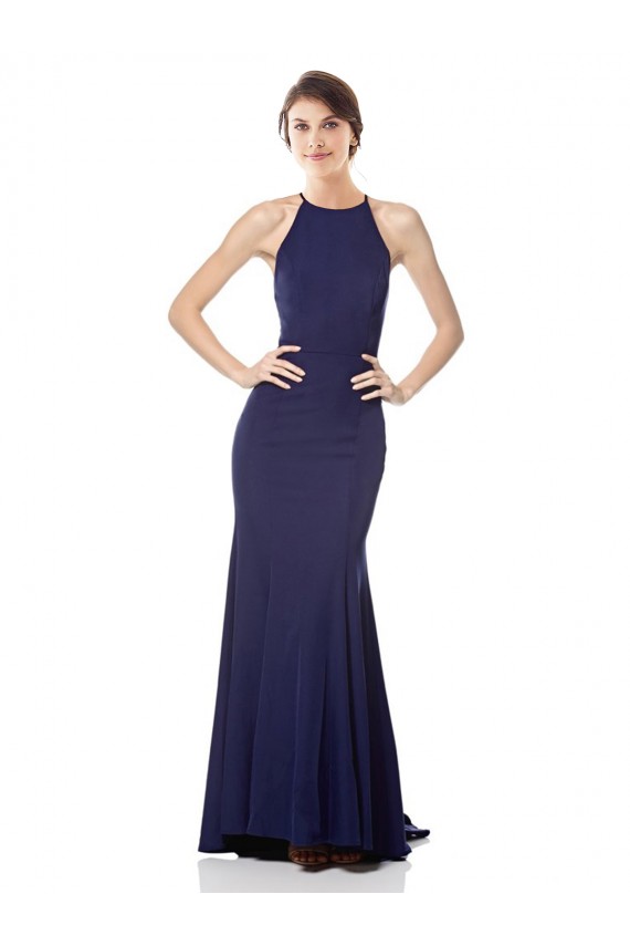 Outlet Sleeveless Crepe Mermaid Navy Blue Evening Dress Canada