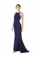 Outlet Sleeveless Stretch Crepe Criss Cross Open Back Mermaid Navy Blue Evening Dress Canada