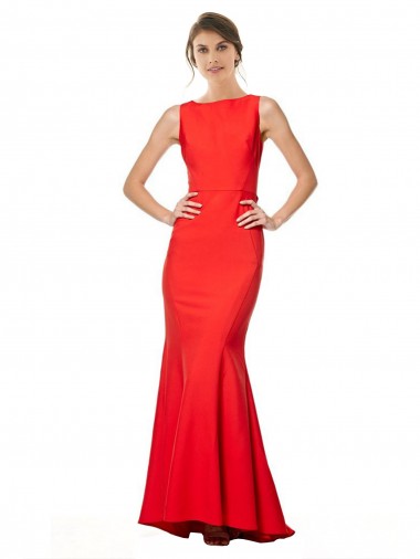 Outlet Sleeveless Stretch Crepe Open Back Mermaid Red Evening Gown Canada