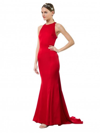 Outlet Sleeveless Stretch Crepe Open Back Mermaid Red Maxi Evening Dress Canada