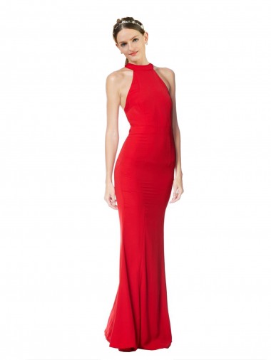 Outlet Sleeveless Stretch Crepe Mermaid Red Maxi Evening Dresses Canada