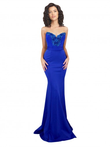 Outlet Sleeveless Stretch Crepe Low Back Mermaid Royal Blue Sexy Evening Dress Canada