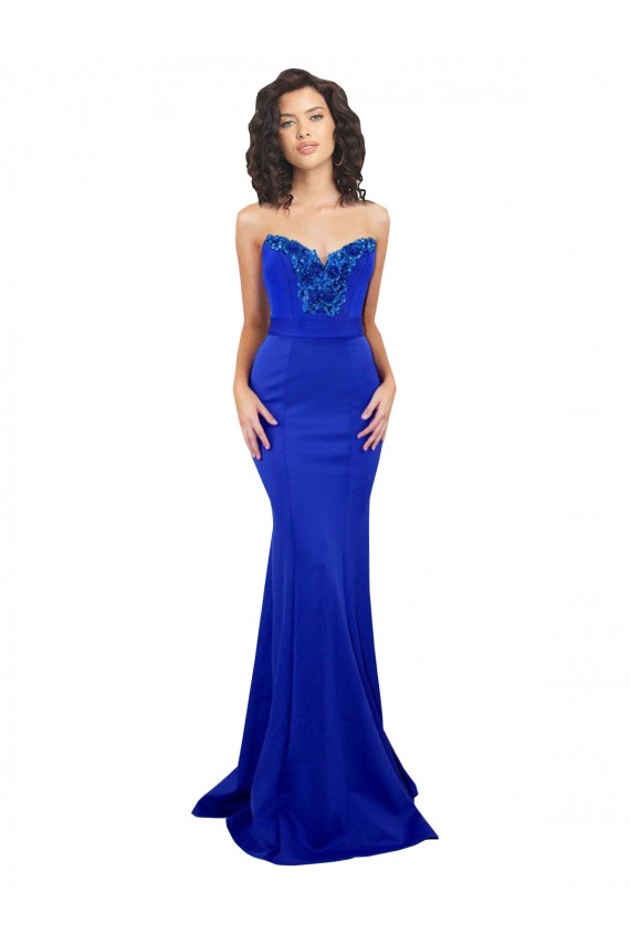 Outlet Sleeveless Stretch Crepe Low Back Mermaid Royal Blue Sexy Evening Dress Canada