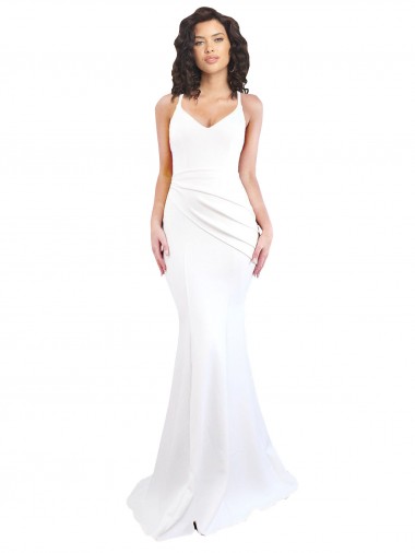 Outlet Sleeveless Stretch Crepe Low Back Mermaid White Sexy Evening Dress Canada