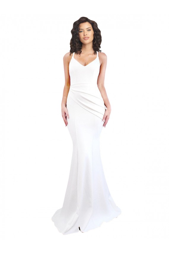 Outlet Sleeveless Stretch Crepe Low Back Mermaid White Sexy Evening Dress Canada