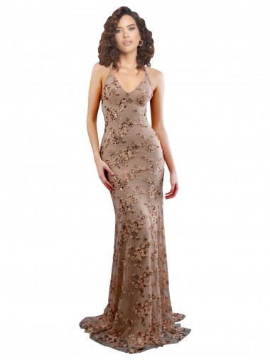 Outlet Sleeveless Stretch Crepe & Sequin Tulle Backless Mermaid Rose Gold Evening Dress Canada