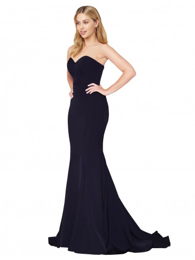 Outlet Sleeveless Stretch Crepe Mermaid Dark Navy Bridal Party Dress Canada