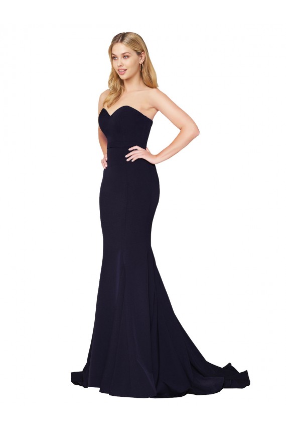 Outlet Sleeveless Stretch Crepe Mermaid Dark Navy Bridal Party Dress Canada