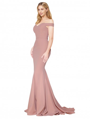 Outlet Sleeveless Stretch Crepe Mermaid Dusty Pink High Neck Evening Dress Canada