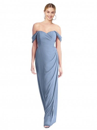 Outlet Sleeveless Soft Chiffon Low Back Mermaid Dusty Blue Maxi Evening Dress Canada