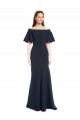 Outlet Short Sleeves Stretch Crepe Mermaid Dark Navy Evening Dress Canada