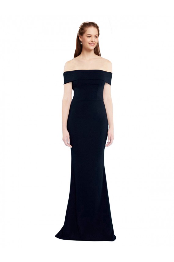 Outlet Sleeveless Stretch Crepe Keyhole Back Mermaid Dark Navy Evening Dress Canada