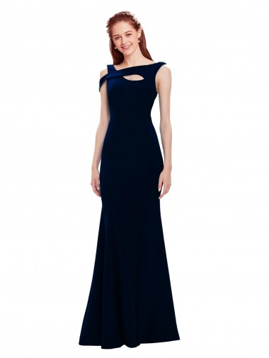 Outlet Sleeveless Stretch Crepe Mermaid Dark Navy Evening Dress Canada