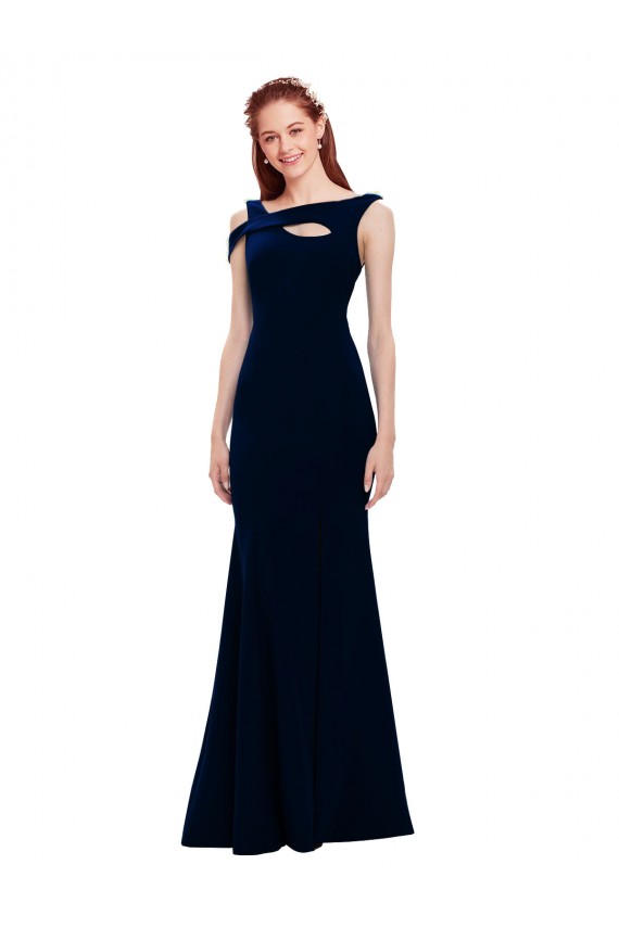 Outlet Sleeveless Stretch Crepe Mermaid Dark Navy Evening Dress Canada