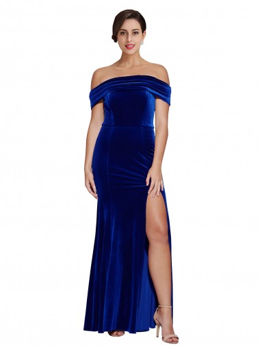 Outlet Sleeveless Stretch Velvet Mermaid Royal Blue Evening Dress Canada