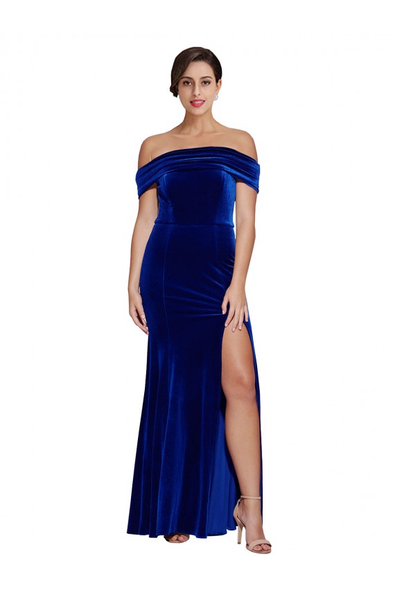 Outlet Sleeveless Stretch Velvet Mermaid Royal Blue Evening Dress Canada