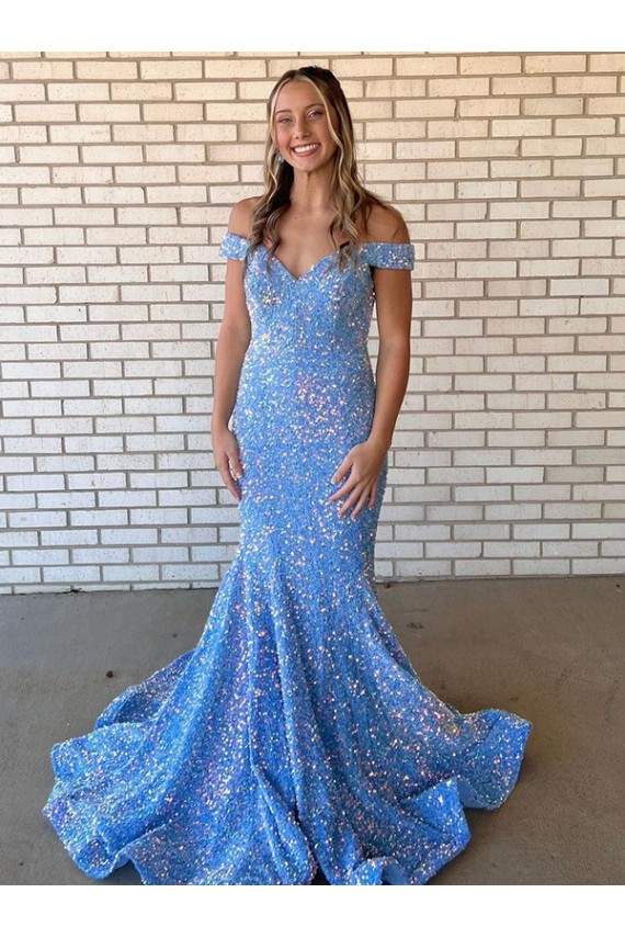 Outlet Sleeveless Velvet Sequin Mermaid Periwinkle Evening Dress Canada