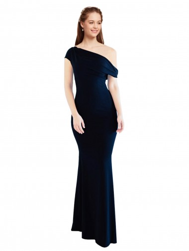 Outlet Sleeveless Stretch Crepe Mermaid Dark Navy Long Formal Evening Dress Canada