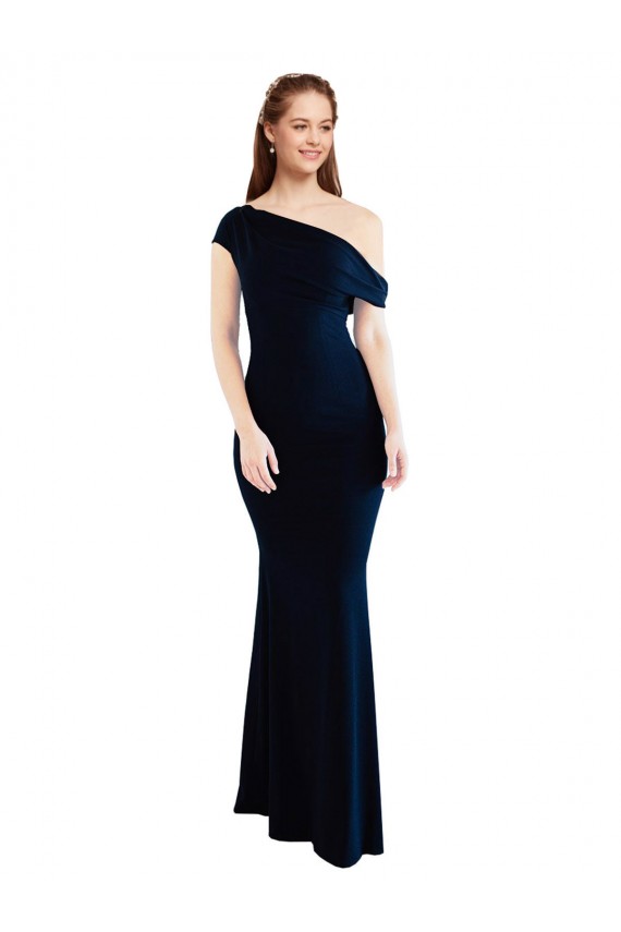 Outlet Sleeveless Stretch Crepe Mermaid Dark Navy Long Formal Evening Dress Canada