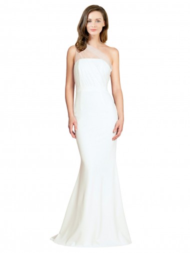 Outlet Sleeveless Stretch Crepe & Tulle Mermaid Ivory Evening Dress Canada