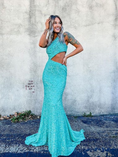 Outlet Sleeveless Velvet Sequin Mermaid Semi Formal Evening Dress Canada