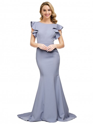 Outlet Sleeveless Stretch Crepe V-Back Mermaid Smoke Blue Evening Dress Canada