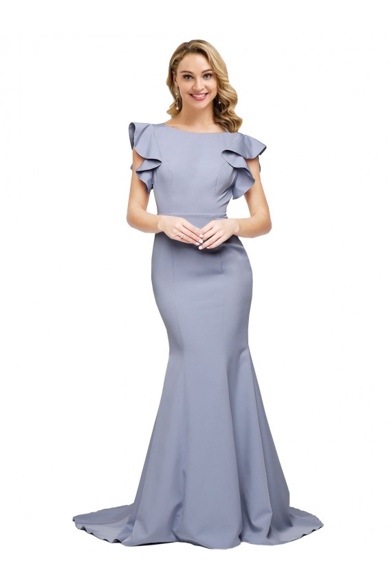 Outlet Sleeveless Stretch Crepe V-Back Mermaid Smoke Blue Evening Dress Canada