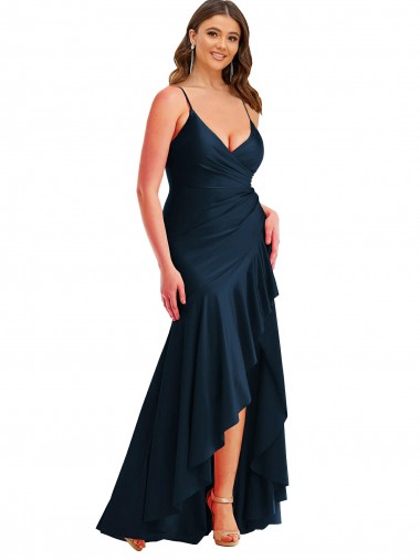 Outlet Sleeveless Silky Satin Mermaid Dark Navy Plus Size Evening Gown Canada
