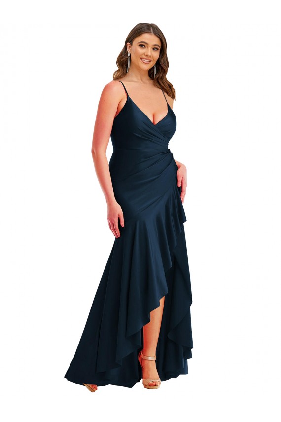 Outlet Sleeveless Silky Satin Mermaid Dark Navy Plus Size Evening Gown Canada