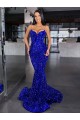 Outlet Sleeveless Velvet Sequin Mermaid Royal Blue Evening Dresses Canada