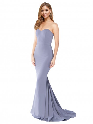 Outlet Sleeveless Stretch Crepe Low Back Mermaid Smoke Blue Evening Dress Canada