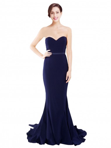 Outlet Sleeveless Stretch Crepe Low Back Mermaid Dark Navy Semi Formal Evening Dresses Canada