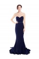 Outlet Sleeveless Stretch Crepe Low Back Mermaid Dark Navy Semi Formal Evening Dresses Canada