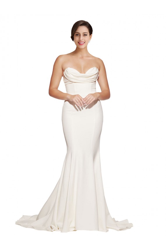 Outlet Sleeveless Stretch Satin Low Back Mermaid Ivory Evening Dress Canada