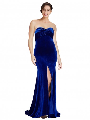 Outlet Sleeveless Stretch Velvet Low Back Mermaid Royal Blue Evening Dress Canada