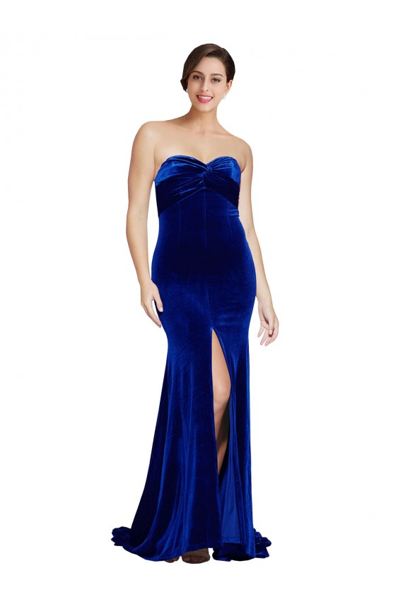 Outlet Sleeveless Stretch Velvet Low Back Mermaid Royal Blue Evening Dress Canada