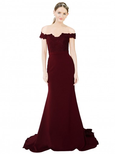 Outlet Sleeveless Stretch Crepe & Lace V-Back Mermaid Burgundy Gold Evening Dress Canada