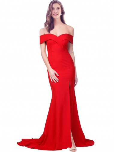 Outlet Sleeveless Stretch Crepe Mermaid Red Evening Dresses Canada