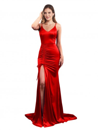 Outlet Sleeveless Stretch Satin Low Back Mermaid Red Sexy Evening Dress Canada