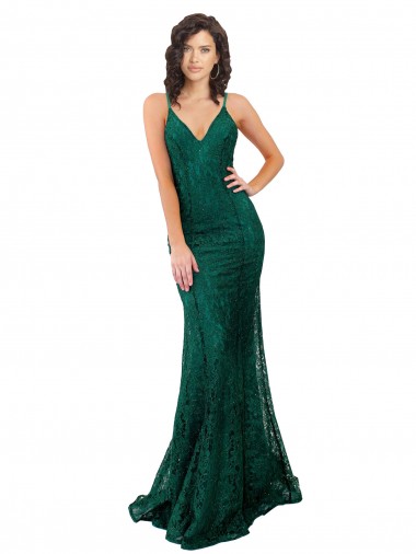 Outlet Sleeveless Lace Open Back Mermaid Dark Green Semi Formal Evening Dress Canada