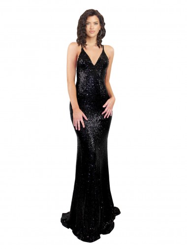 Outlet Sleeveless Sequin Criss Cross Open Back Mermaid Black Sexy Evening Dress Canada