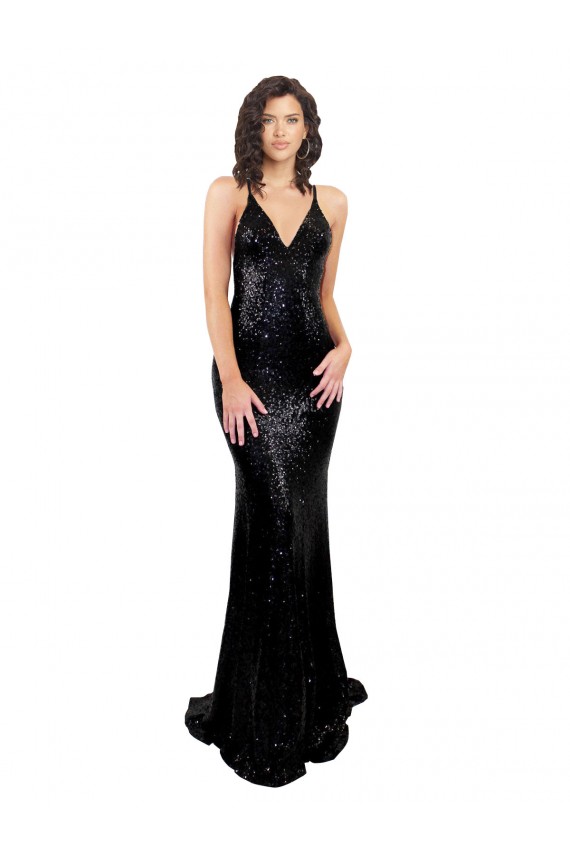 Outlet Sleeveless Sequin Criss Cross Open Back Mermaid Black Sexy Evening Dress Canada