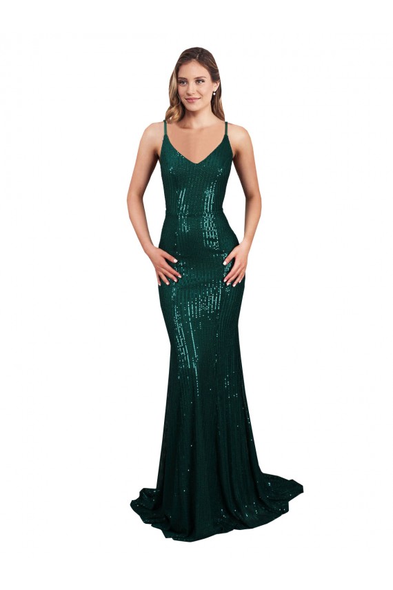 Outlet Sleeveless Sequin Low Back Mermaid Dark Green Sexy Evening Dress Canada