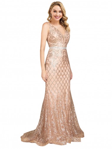 Outlet Sleeveless Sparkling Sequin V-Back Mermaid Rose Gold Plus Size Evening Dress Canada