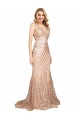 Outlet Sleeveless Sparkling Sequin V-Back Mermaid Rose Gold Plus Size Evening Dress Canada