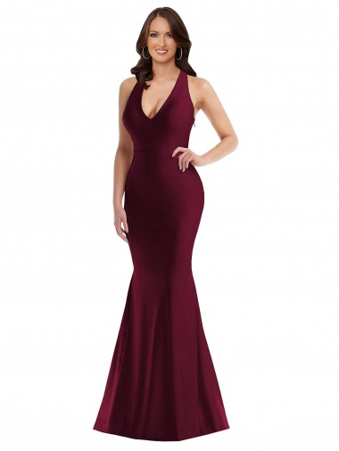 Outlet Sleeveless Silky Satin Open Back Mermaid Burgundy Sexy Plus Size Evening Dress Canada
