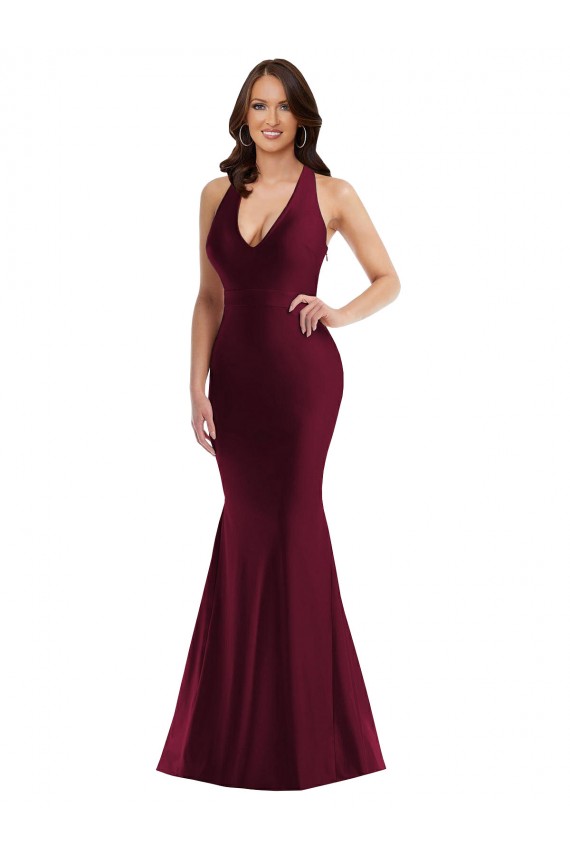 Outlet Sleeveless Silky Satin Open Back Mermaid Burgundy Sexy Plus Size Evening Dress Canada